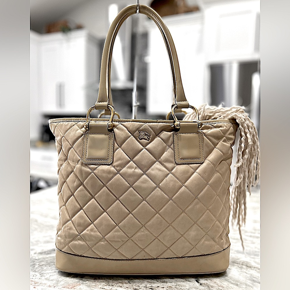 Burberry Authentic Beige Oversized Quilted Nylon/Leather Tote